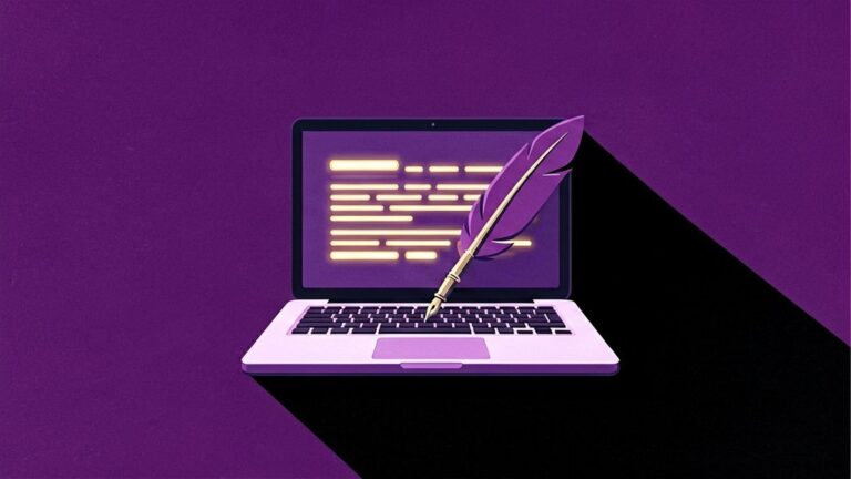 AI writing tools illustration showing laptop with glowing text lines