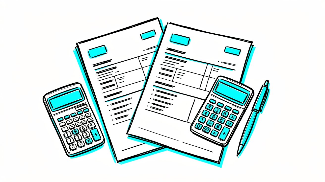Freelancer desk with laptop showing invoice template and coffee