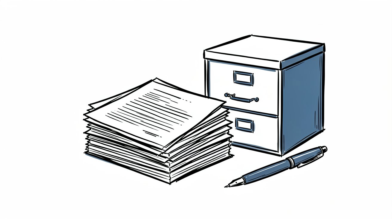 Client documentation knowledge base on laptop with folders and notebook