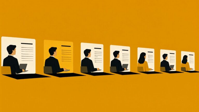 Editorial poster illustration of a small business hiring pipeline