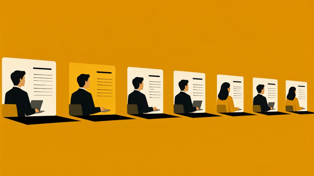 Editorial poster illustration of a small business hiring pipeline