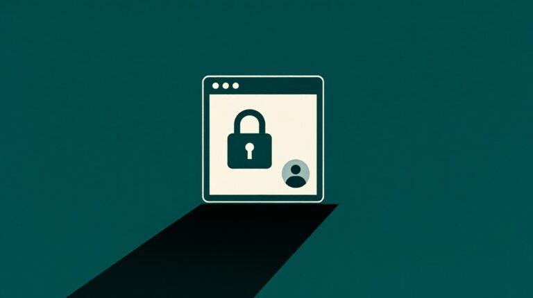 Editorial poster illustration of a portal dashboard window on a deep teal background