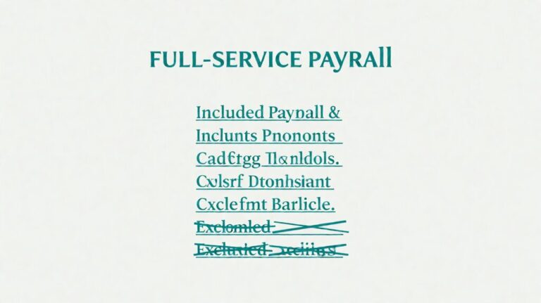 full service payroll small business. Editorial illustration of a payroll service scope chart.