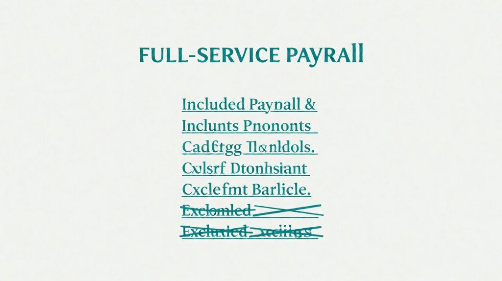 full service payroll small business. Editorial illustration of a payroll service scope chart.