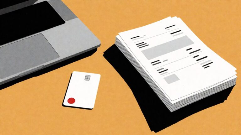 Business bank account card on a desk with laptop and invoices for freelancer setup guide