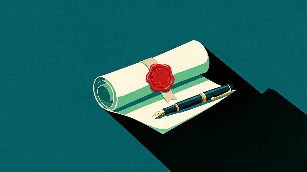 Freelance contract illustration with document and wax seal