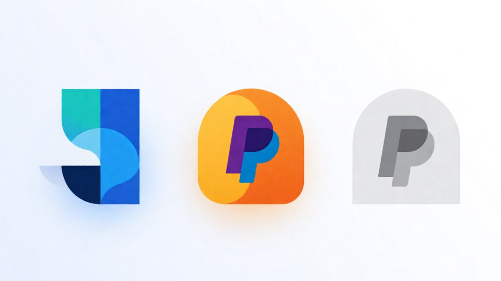 Editorial illustration of stripe square paypal comparison showing developer tools retail POS and consumer wallet brand recognition