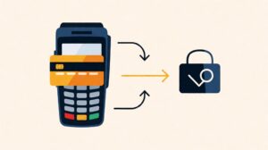 how payment processors work. Editorial illustration of card transaction flow.