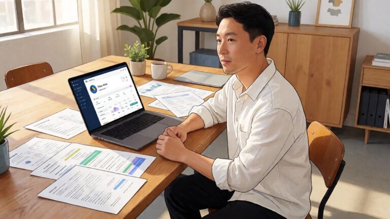 payment processor for an LLC. Editorial illustration of an LLC owner-operator setting up a processor account.
