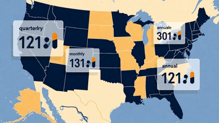 payroll tax filing small business. Editorial illustration of a US state tax filing map.