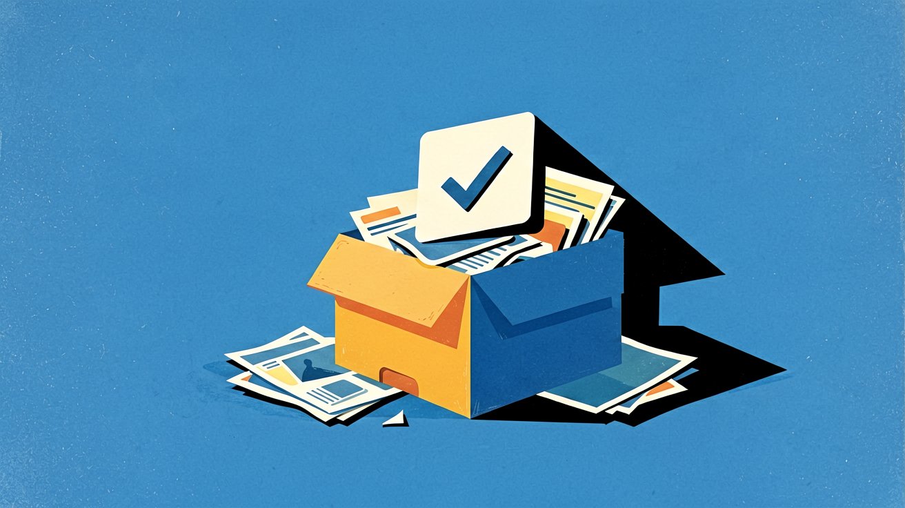 Simple contact card file with one card pulled out, minimalist CRM illustration