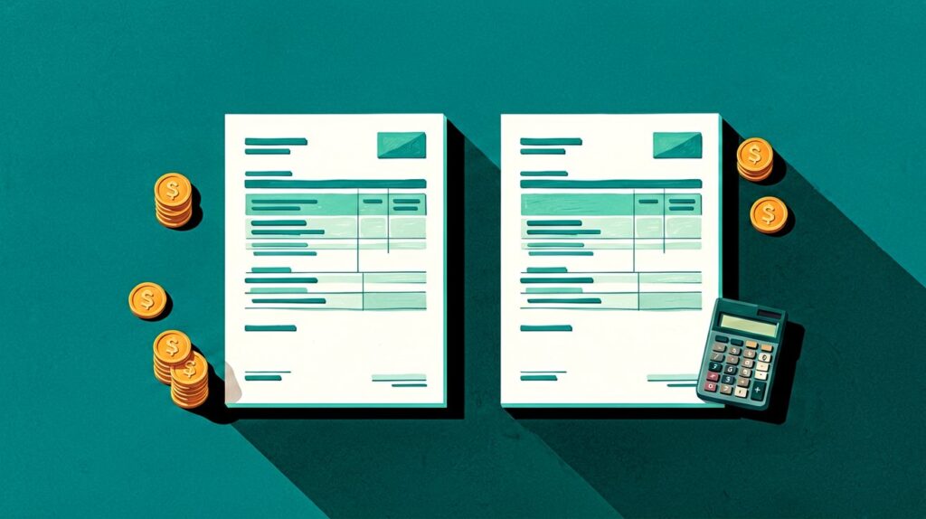 Two invoice documents side by side comparison, Wave vs Zoho illustration