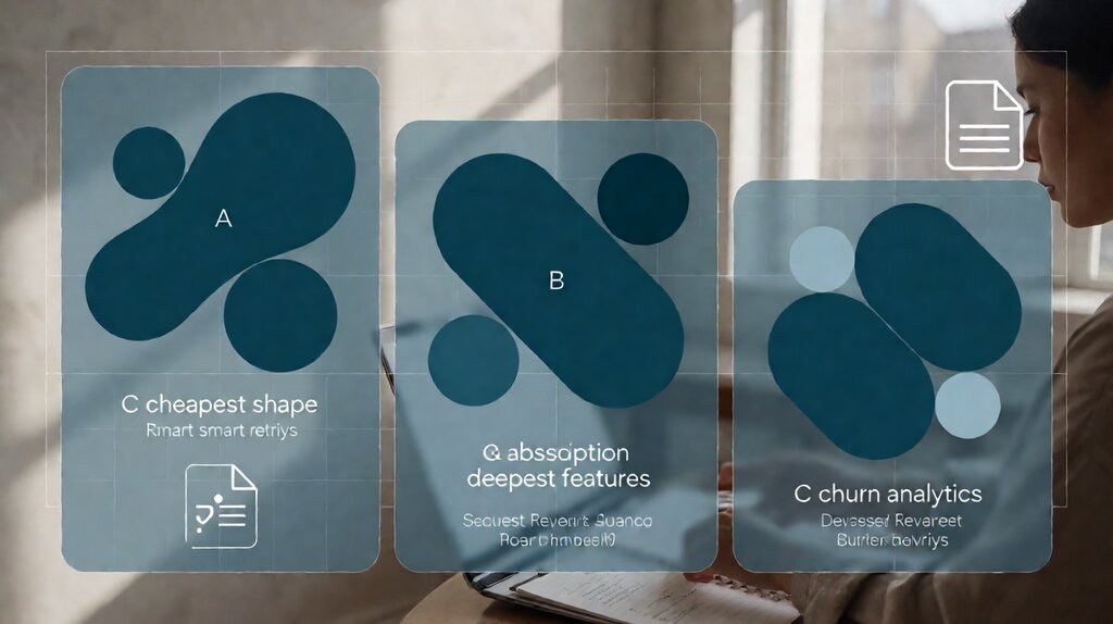 Editorial illustration of three subscription-billing platforms on a layered comparison grid