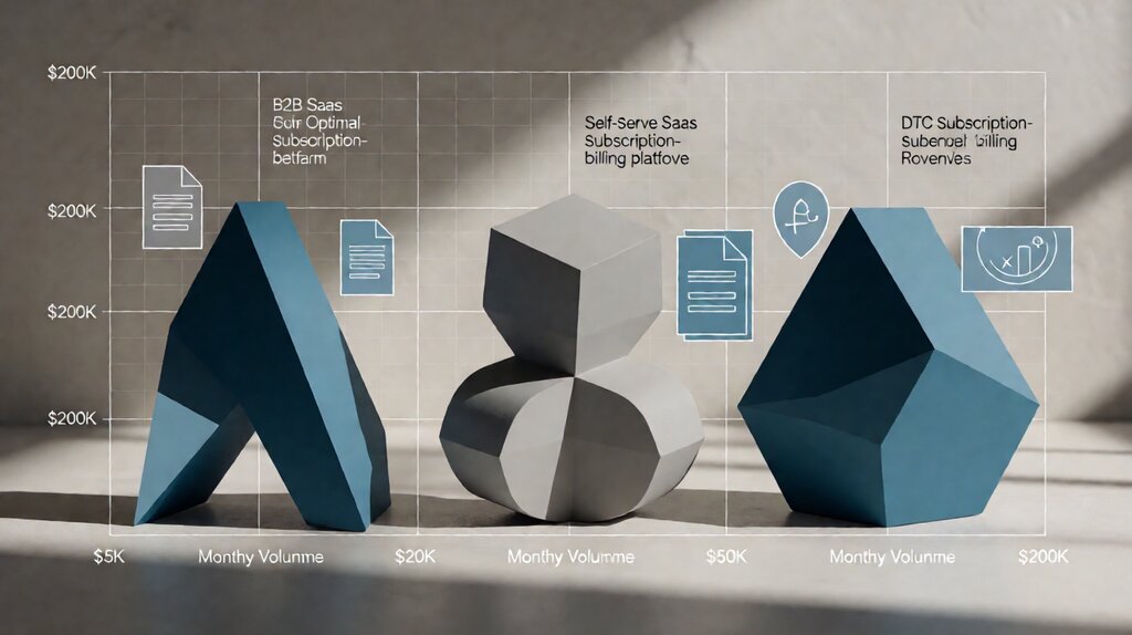 Editorial illustration showing SaaS subscription billing setup from signup through dunning through revenue recognition
